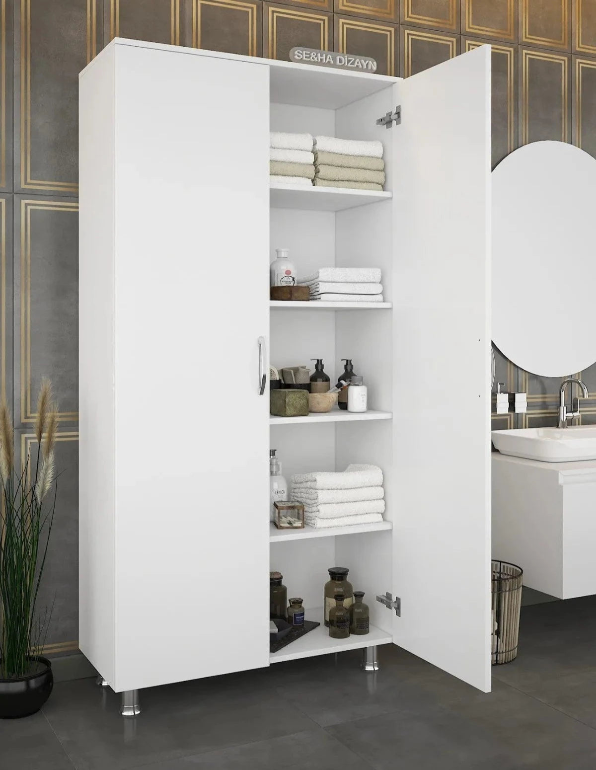 Loolpi Home banyo dolabı 2 Kapaklı 5 Raflı Banyo Dolabı