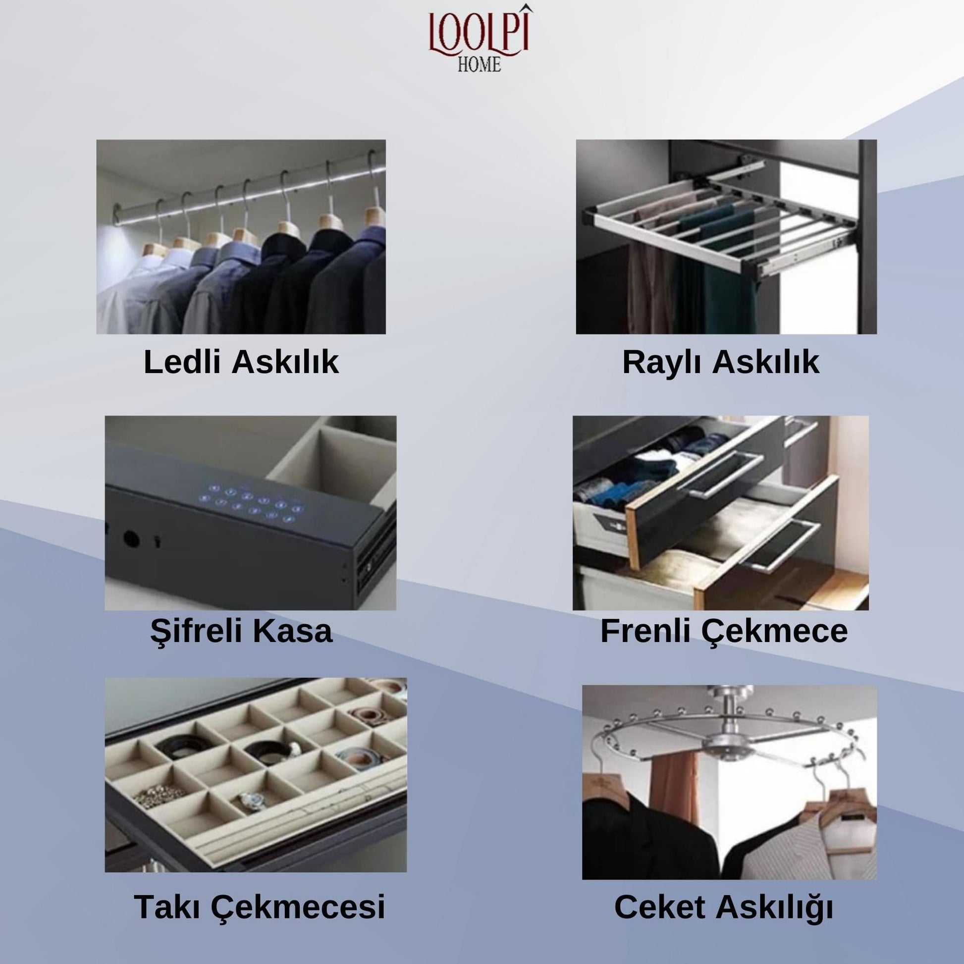 Loolpi Home MDF dolap 3 Kapaklı 2 İç Çekmeceli Zincir Dolap Gardrop Farklı Renk Ölçü ve Kapak Seçenekleri