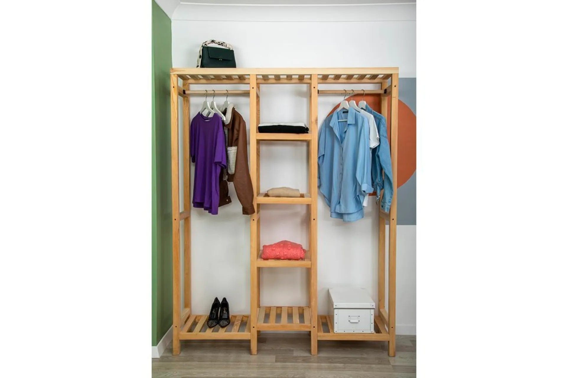 Loolpi Home Askılık Ahşap Elbise Askılığı 4 Raflı Çift Askılık