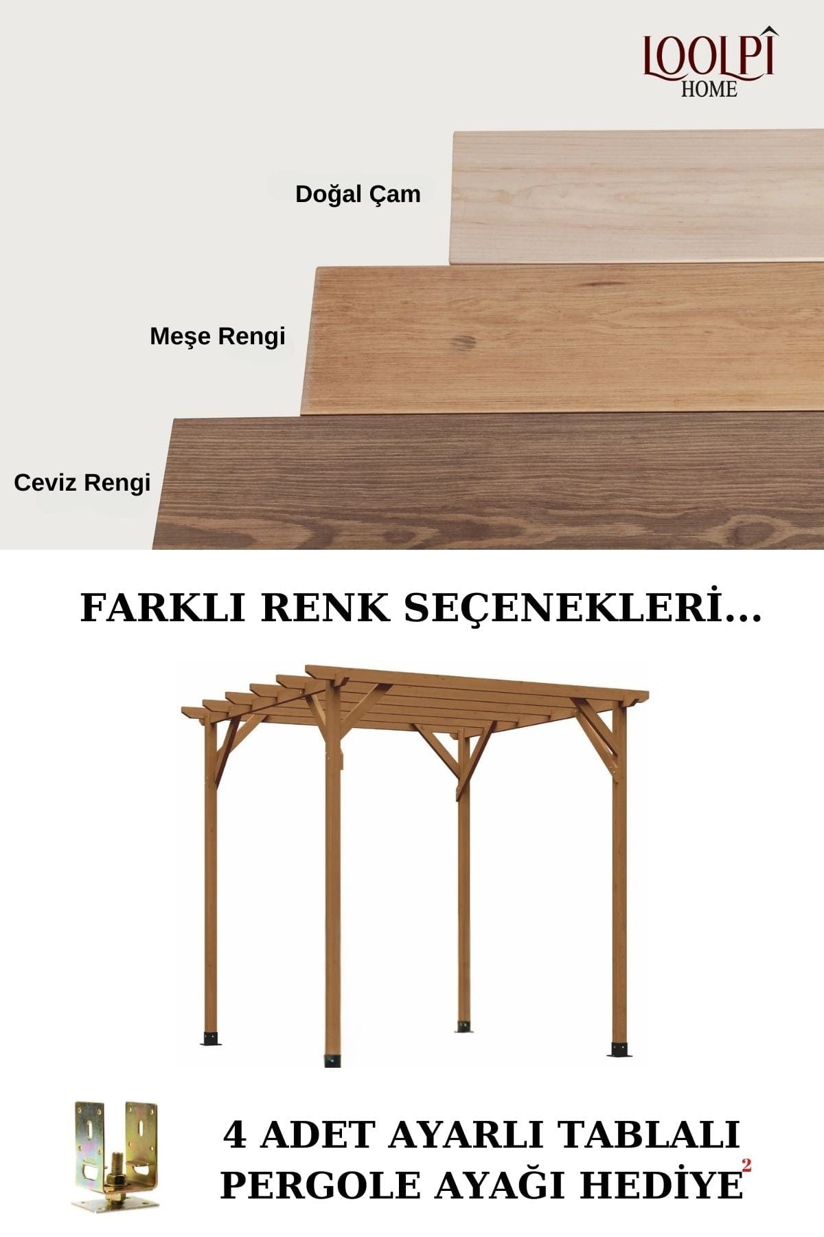Loolpi Home Ahşap Pergole Çardak Bahçe Tentesi Kamelya Metal Montaj Ayakları Hediye
