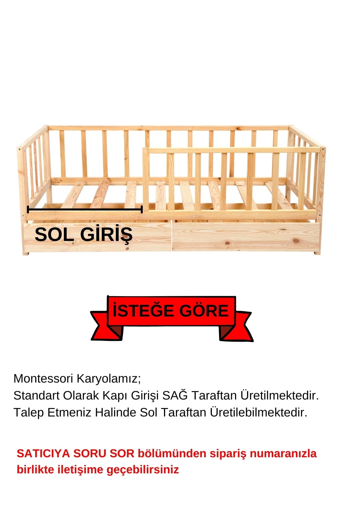 Loolpi Home Bebek Karyolaları ve Küçük Çocuk Yatakları Çekmeceli Montessori Bebek ve Çocuk Karyolası Doğal Ahşap