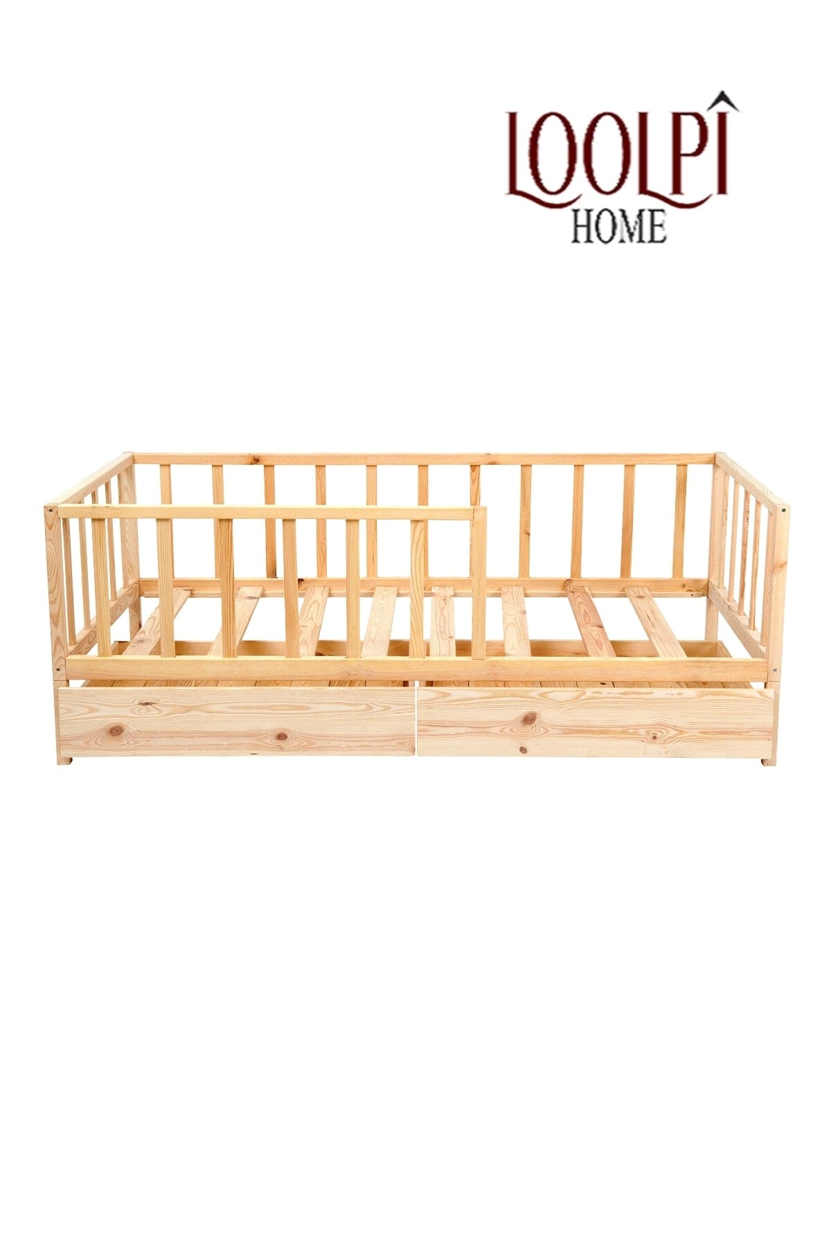 Loolpi Home Bebek Karyolaları ve Küçük Çocuk Yatakları Çekmeceli Montessori Bebek ve Çocuk Karyolası Doğal Ahşap