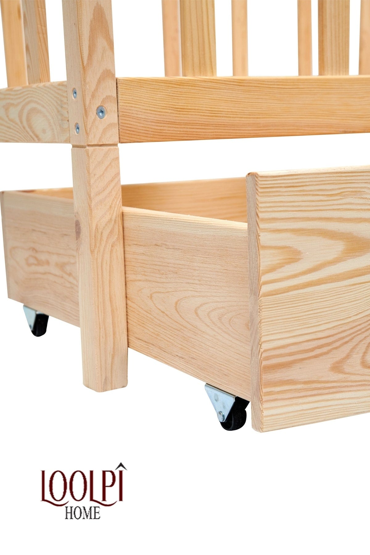 Loolpi Home Bebek Karyolaları ve Küçük Çocuk Yatakları Çekmeceli Montessori Bebek ve Çocuk Karyolası Doğal Ahşap