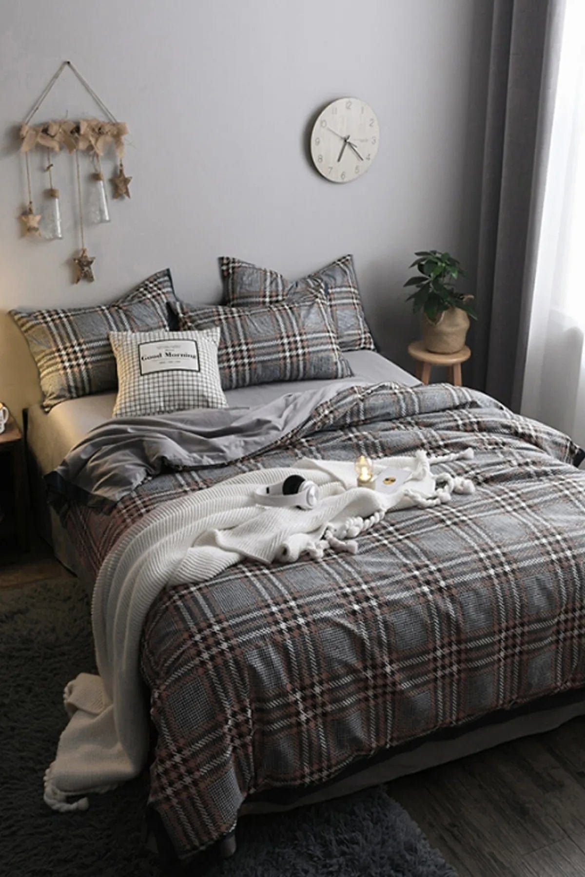 Loolpi Home Lastikli Çarşaflı Nevresim Takımı Çift Kişilik Nordic Style Gri