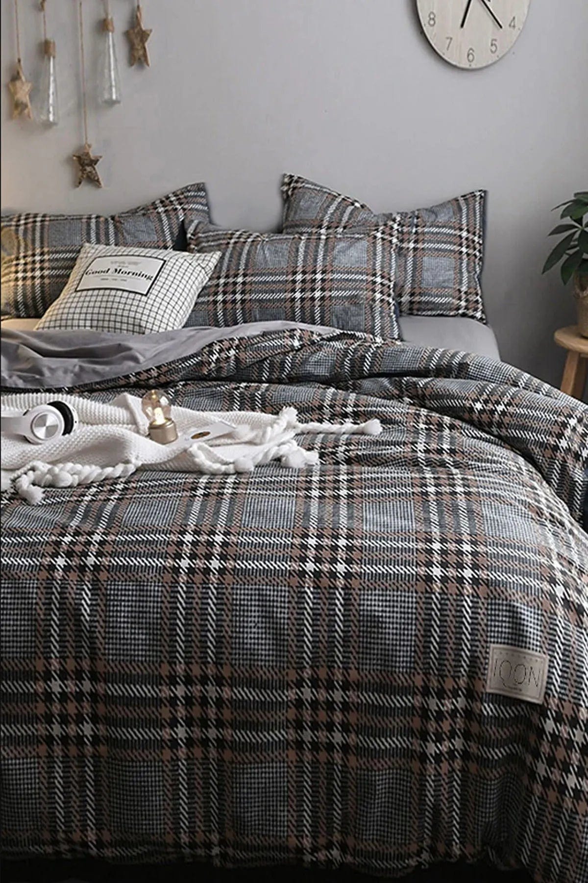 Loolpi Home Lastikli Çarşaflı Nevresim Takımı Çift Kişilik Nordic Style Gri