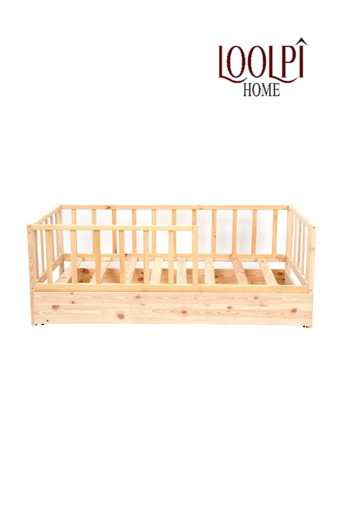 Loolpi Home Montessori Karyola Yavru Yataklı Montessori Bebek ve Çocuk Karyolası Doğal Ahşap