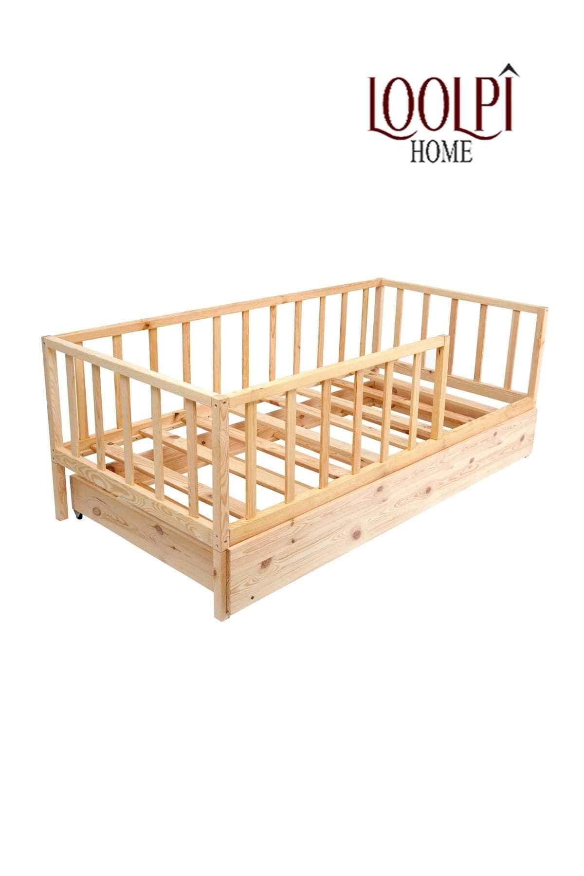 Loolpi Home Montessori Karyola Yavru Yataklı Montessori Bebek ve Çocuk Karyolası Doğal Ahşap