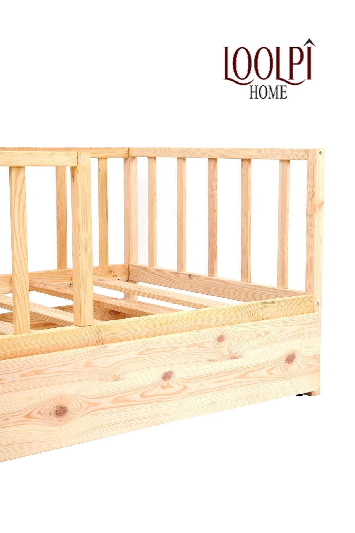 Loolpi Home Montessori Karyola Yavru Yataklı Montessori Bebek ve Çocuk Karyolası Doğal Ahşap