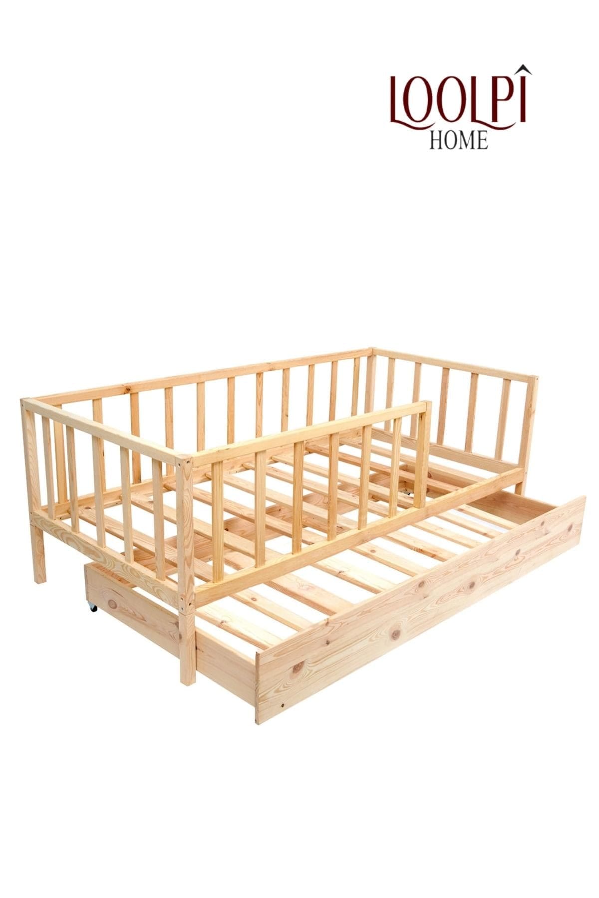 Loolpi Home Montessori Karyola Yavru Yataklı Montessori Bebek ve Çocuk Karyolası Doğal Ahşap