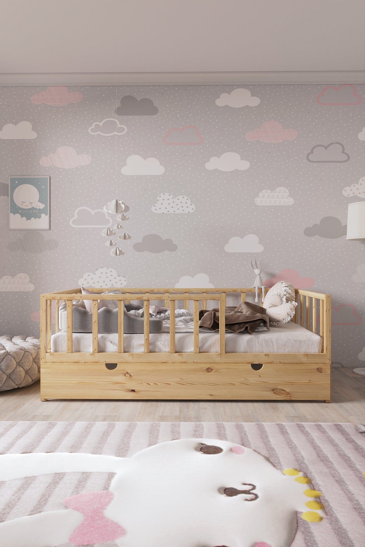 Loolpi Home Montessori Karyola Yavru Yataklı Montessori Bebek ve Çocuk Karyolası Doğal Ahşap