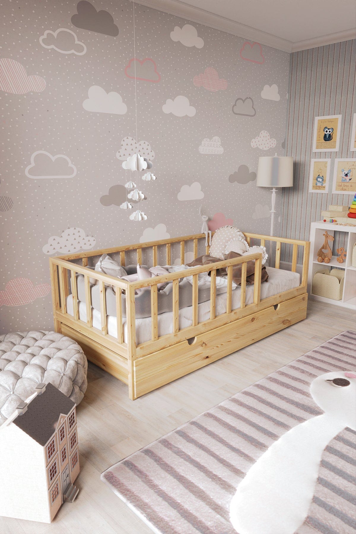 Loolpi Home Montessori Karyola Yavru Yataklı Montessori Bebek ve Çocuk Karyolası Doğal Ahşap