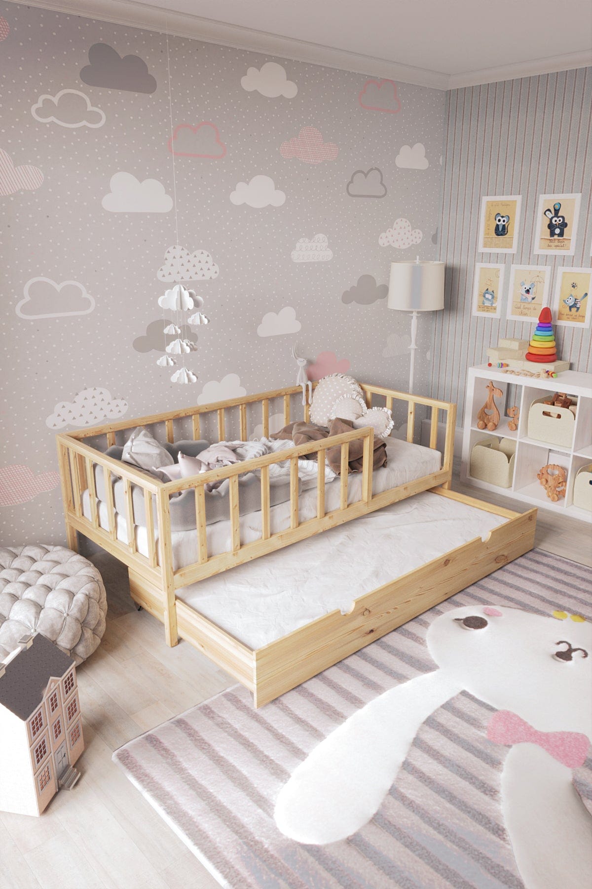 Loolpi Home Montessori Karyola Yavru Yataklı Montessori Bebek ve Çocuk Karyolası Doğal Ahşap