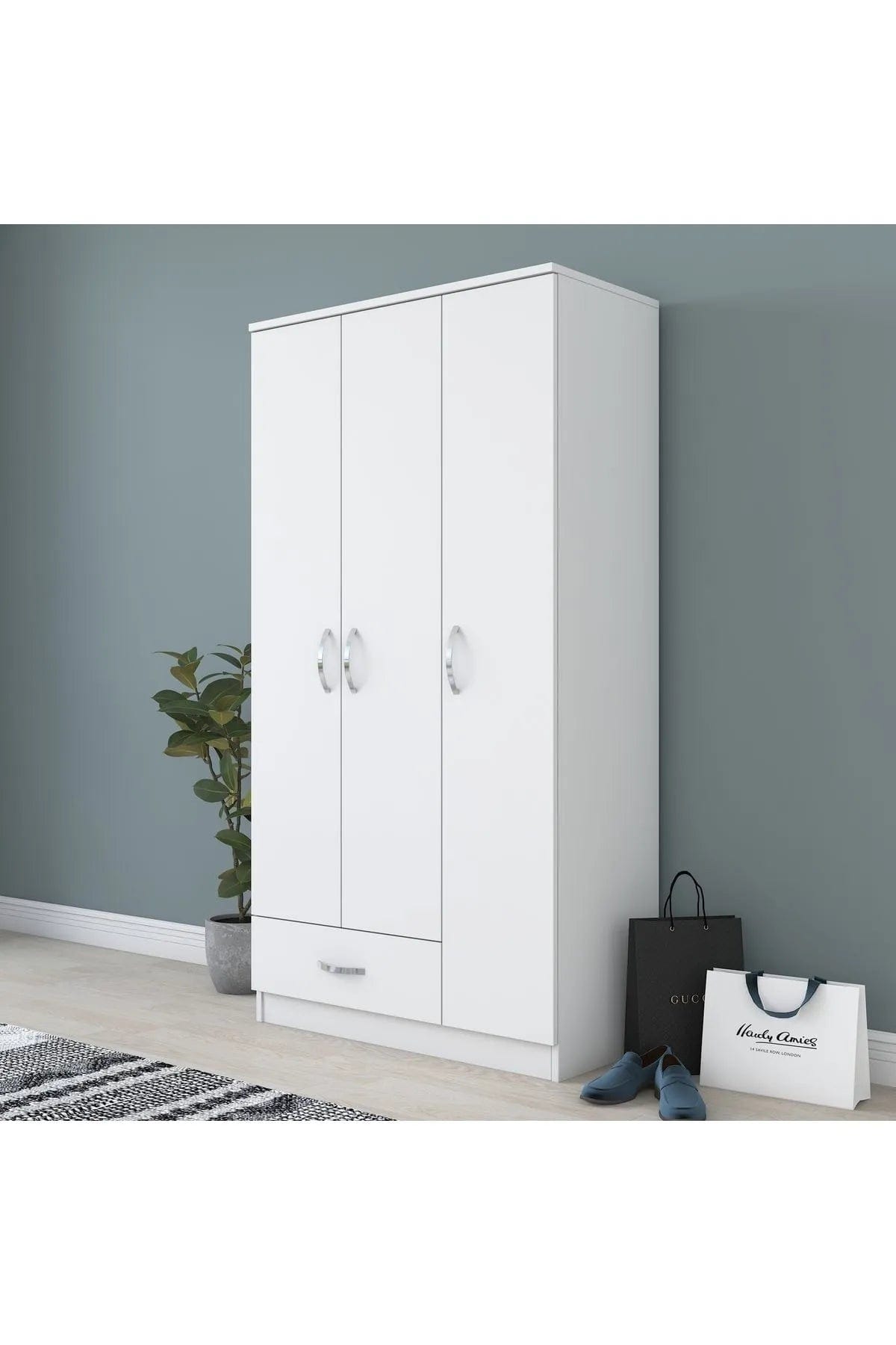 Loolpi Home MDF dolap 3 Kapaklı Tek Çekmeceli Zincir Dolap