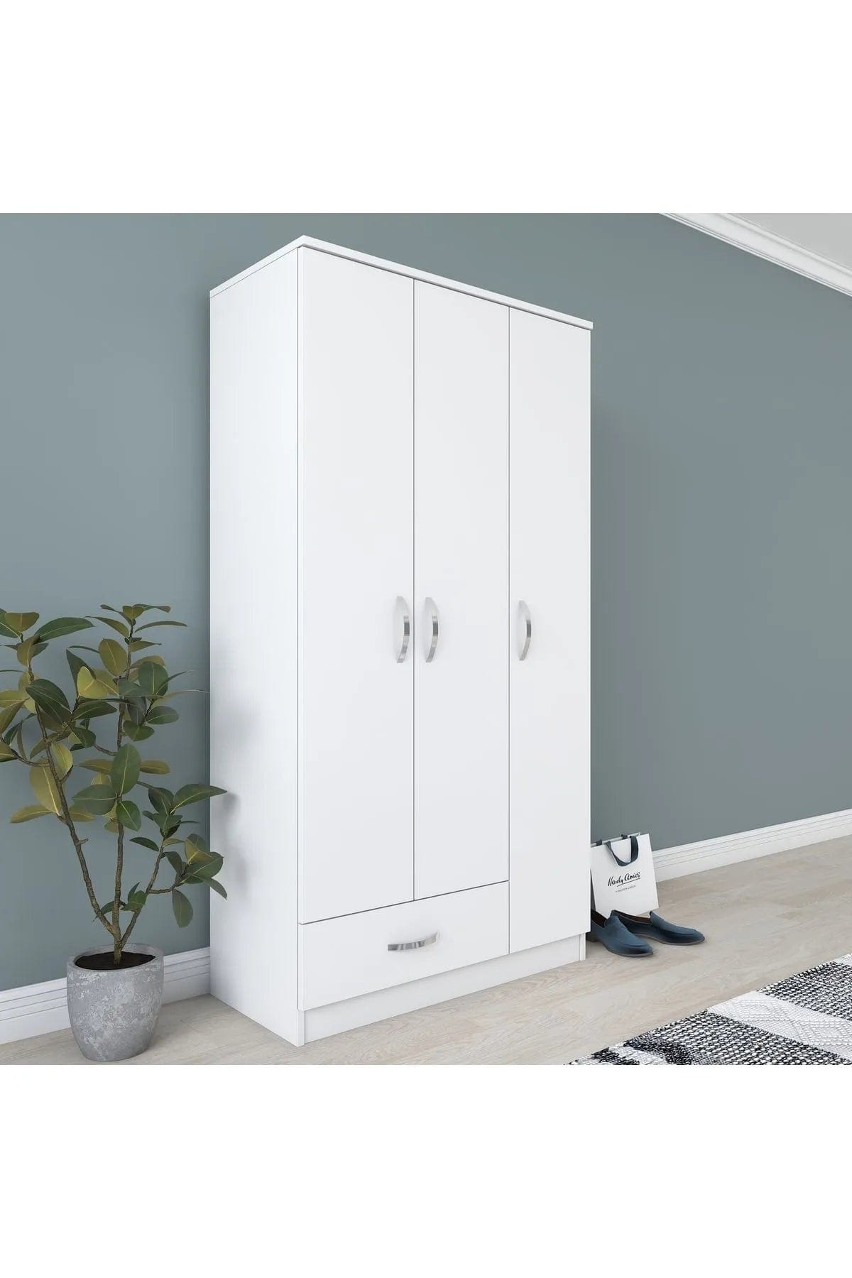 Loolpi Home MDF dolap 3 Kapaklı Tek Çekmeceli Zincir Dolap