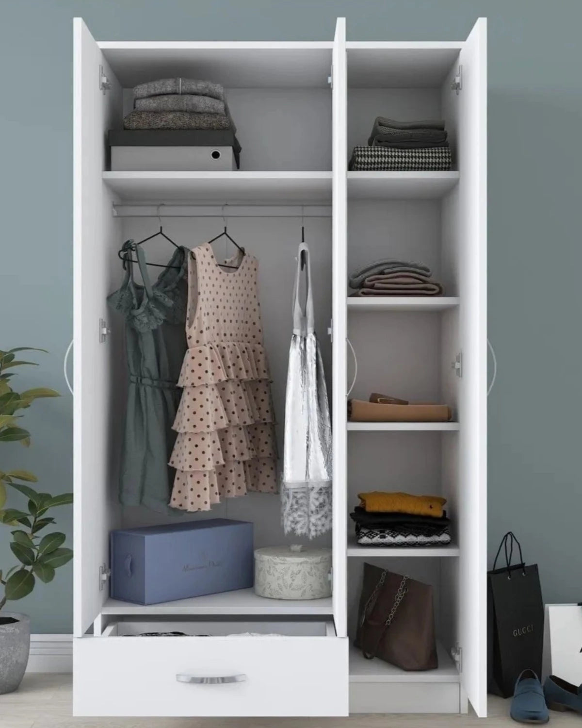 Loolpi Home MDF dolap 3 Kapaklı Tek Çekmeceli Zincir Dolap