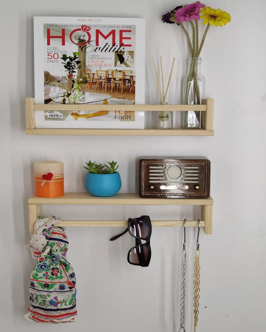 Loolpi Home Duvar Raf ve Çıkıntıları Ahşap Çift Taraflı Duvar Rafı Çok Amaçlı
