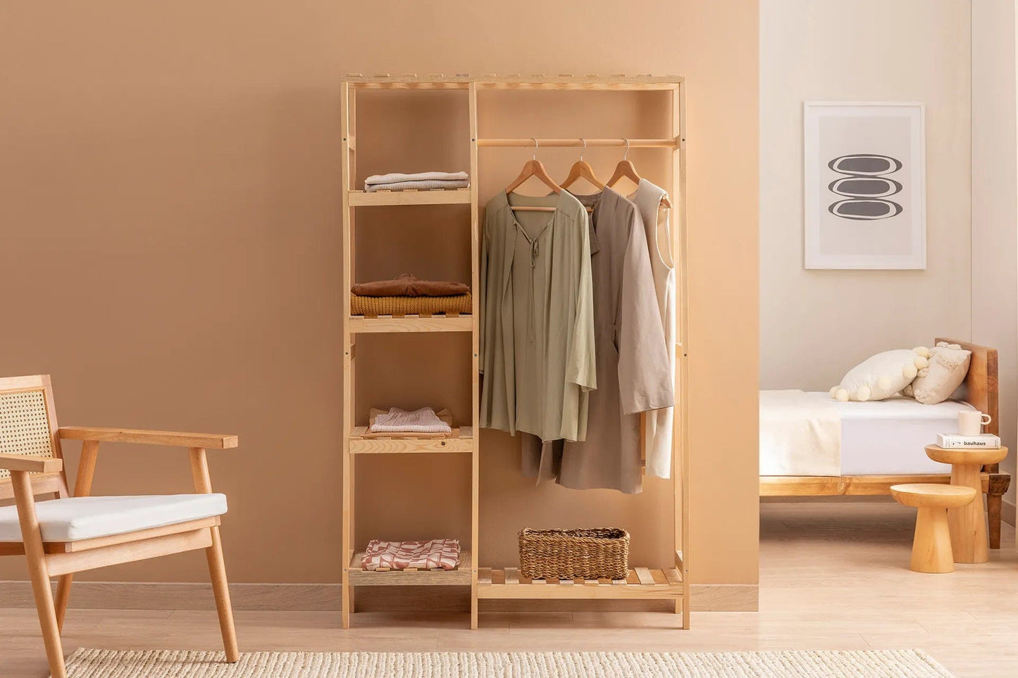 Loolpi Home Askılık Ahşap Elbise Askılığı 4 Raflı
