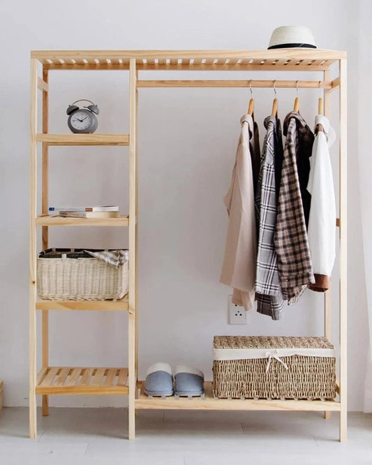 Loolpi Home Askılık Ahşap Elbise Askılığı 4 Raflı