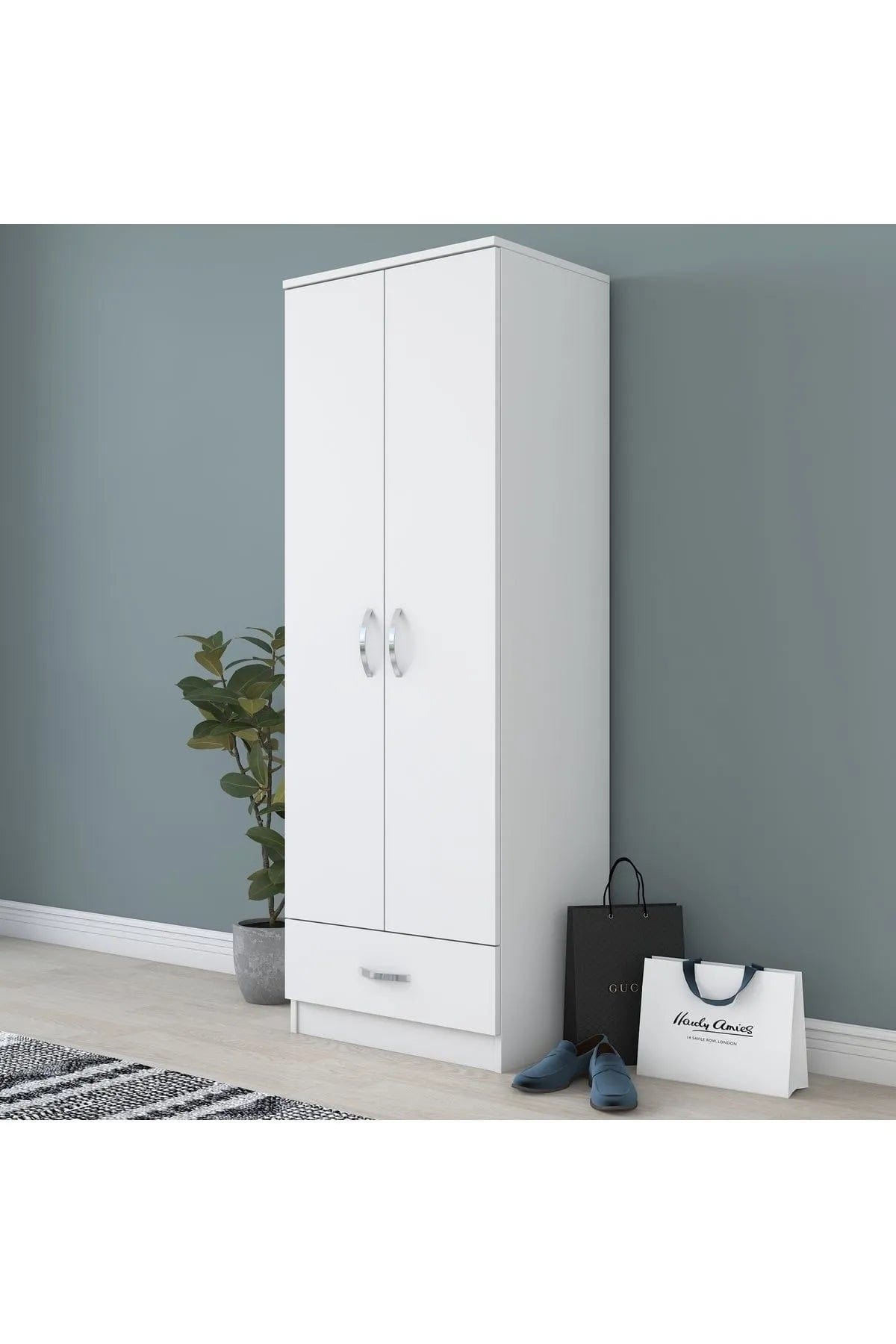 Loolpi Home MDF dolap Çift Kapaklı Tek Çekmeceli Zincir Dolap