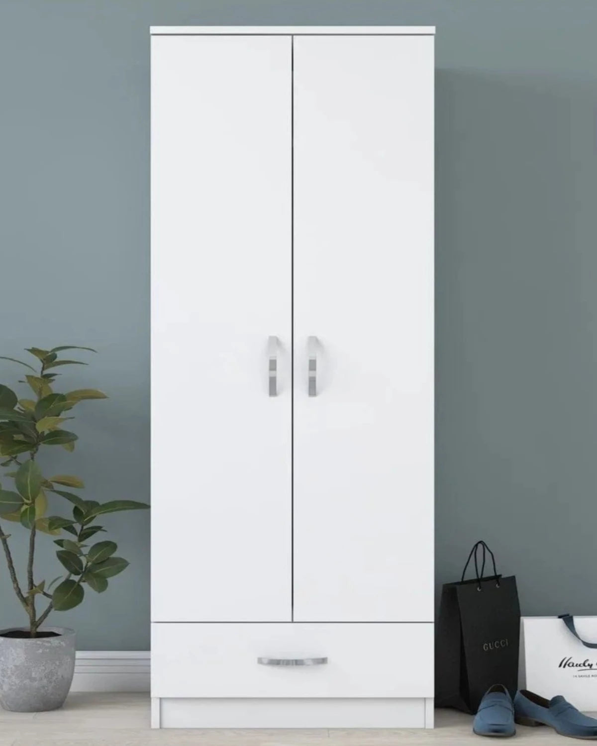 Loolpi Home MDF dolap Çift Kapaklı Tek Çekmeceli Zincir Dolap