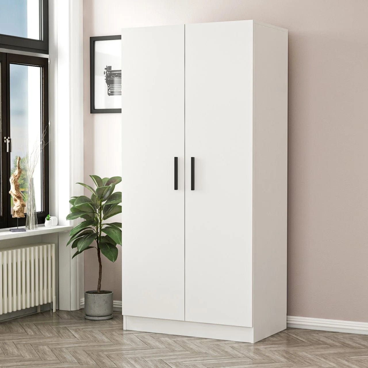 Loolpi Home MDF dolap Çift Kapaklı Zincir Dolap - Gardrop - Beyaz