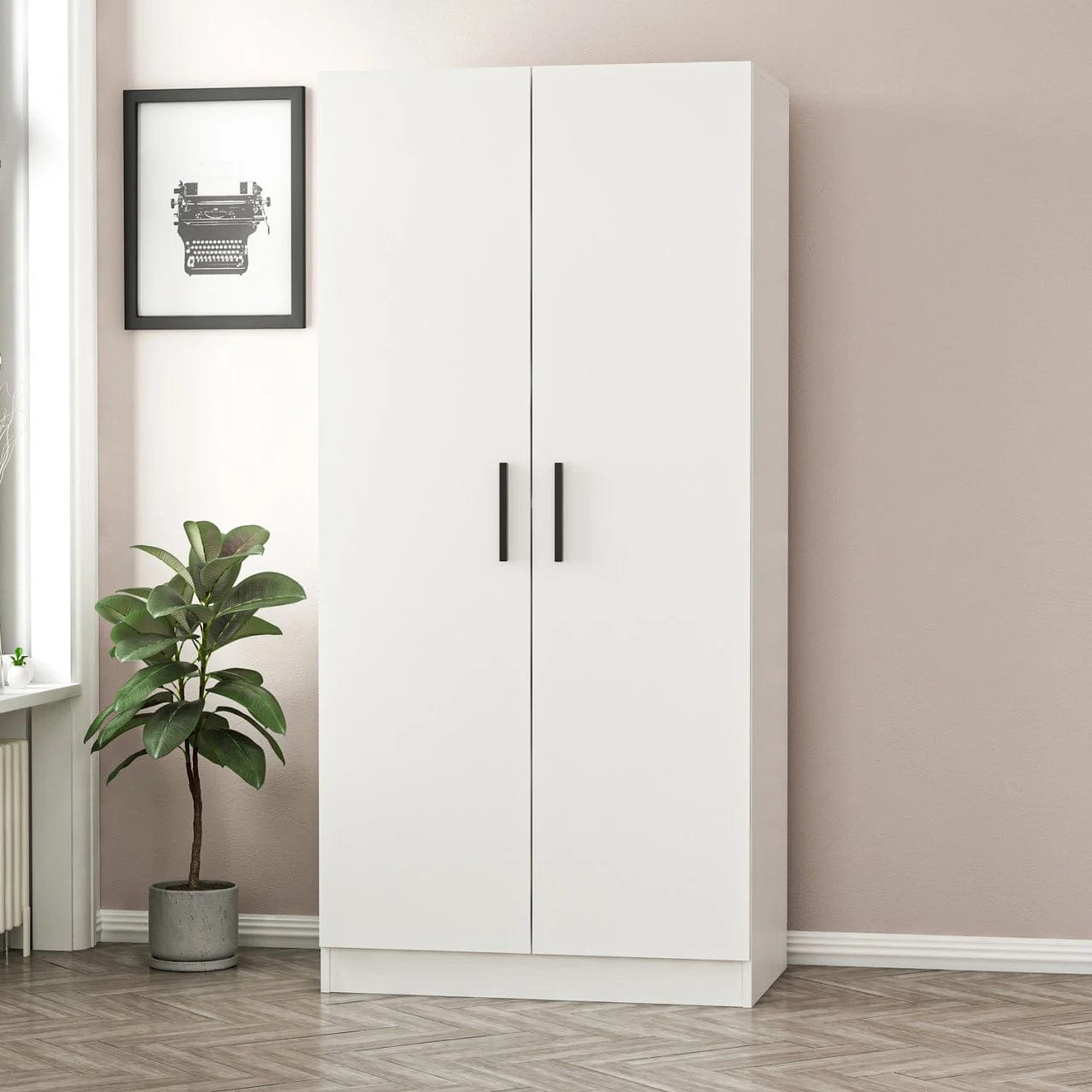 Loolpi Home MDF dolap Çift Kapaklı Zincir Dolap - Gardrop - Beyaz