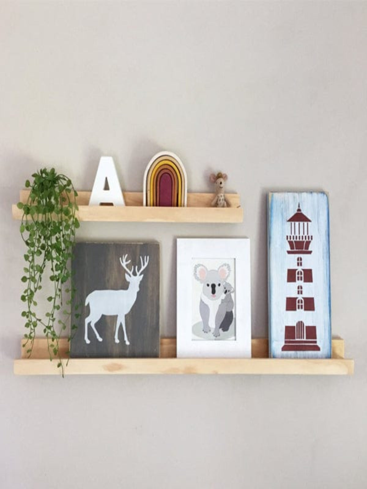 Loolpi Home Duvar Raf ve Çıkıntıları Doğal ahşap Çerçeve duvar rafı