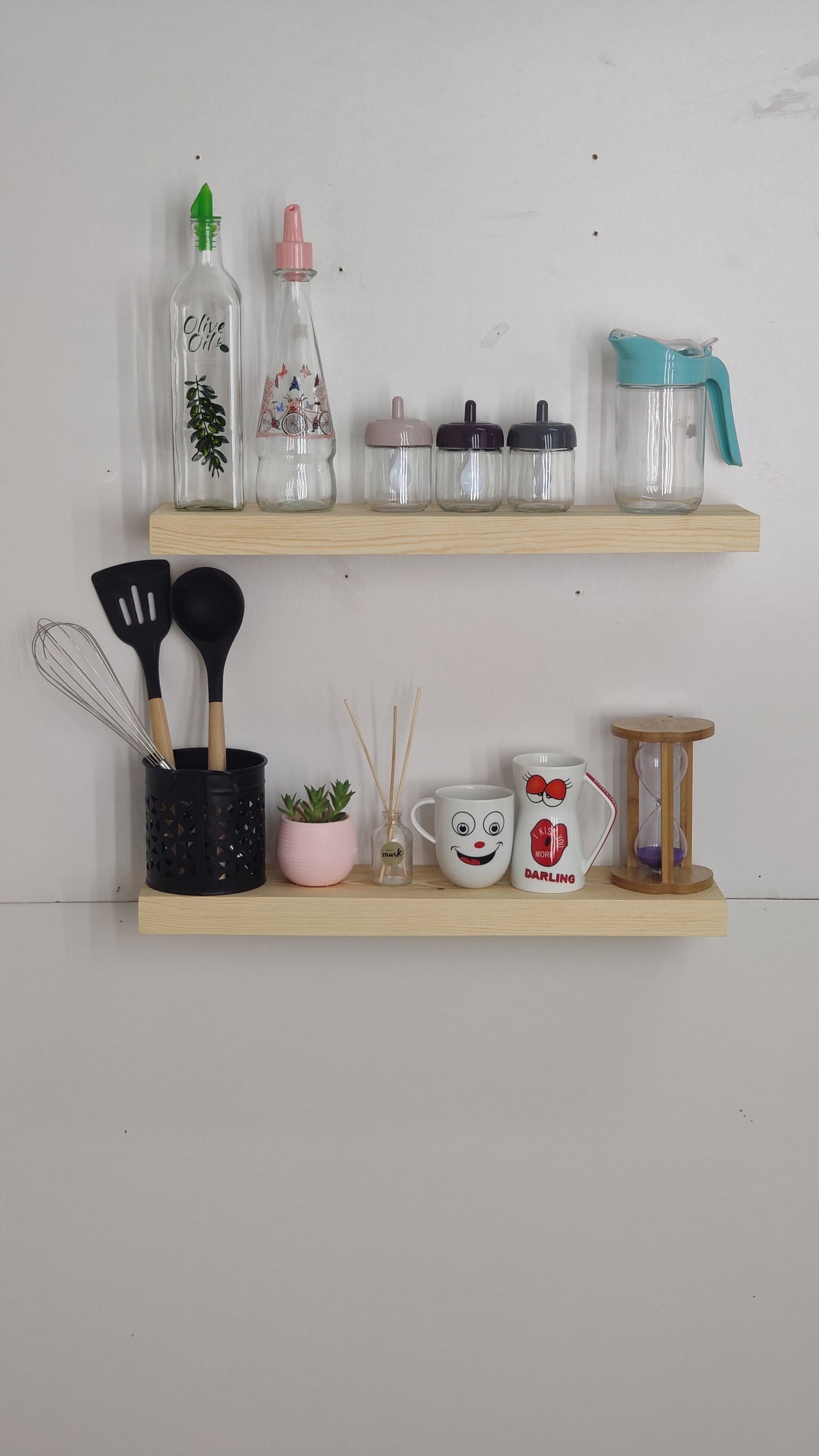 Loolpi Home Duvar Raf ve Çıkıntıları Doğal Ahşap Kalın Duvar Rafı