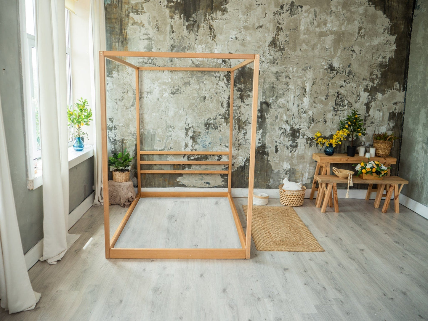 Loolpi Home Bebek ve Küçük Çocuk Mobilya Takımları Doğal Ahşap Montessori Yatak Kutu Model