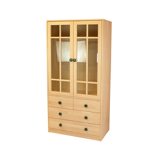 Loolpi Home Masif Dolap Masif Dolap - Camlı Çift Kapaklı 4 Çekmeceli