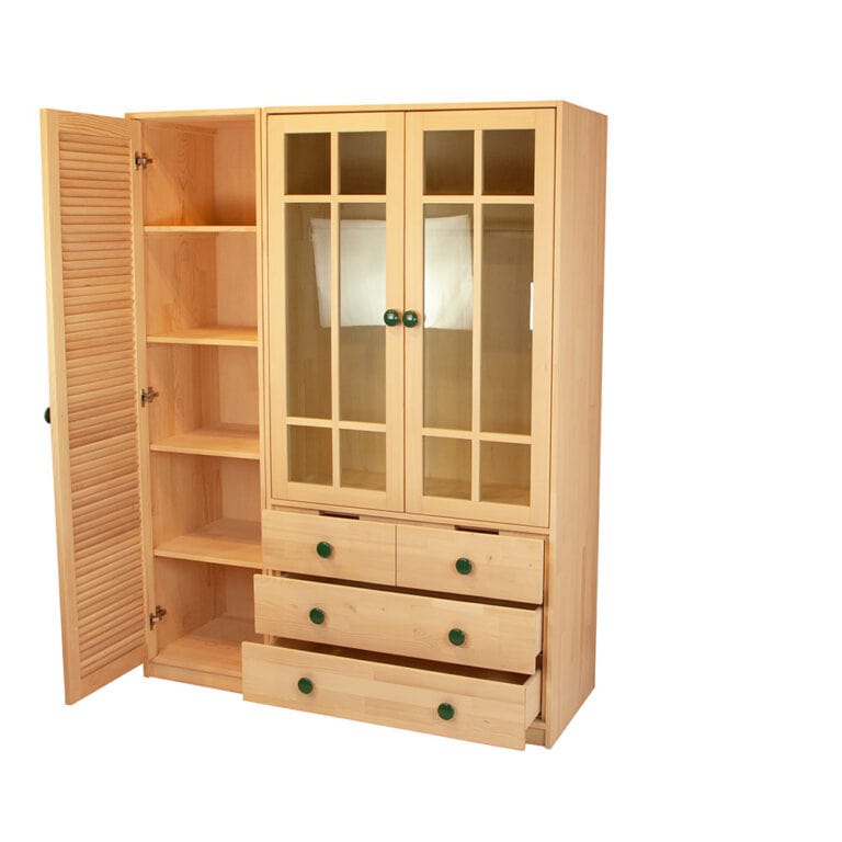 Loolpi Home Masif Dolap Masif Dolap - Camlı Üç Kapaklı Ahşap Dolap