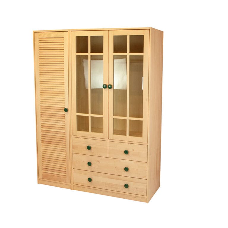 Loolpi Home Masif Dolap Masif Dolap - Camlı Üç Kapaklı Ahşap Dolap