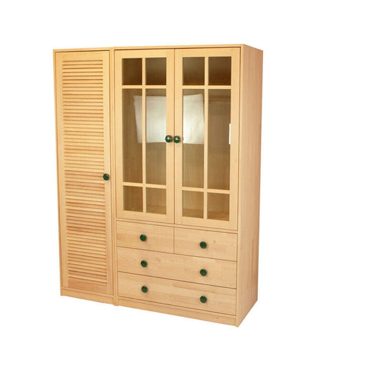 Loolpi Home Masif Dolap Masif Dolap - Camlı Üç Kapaklı Ahşap Dolap