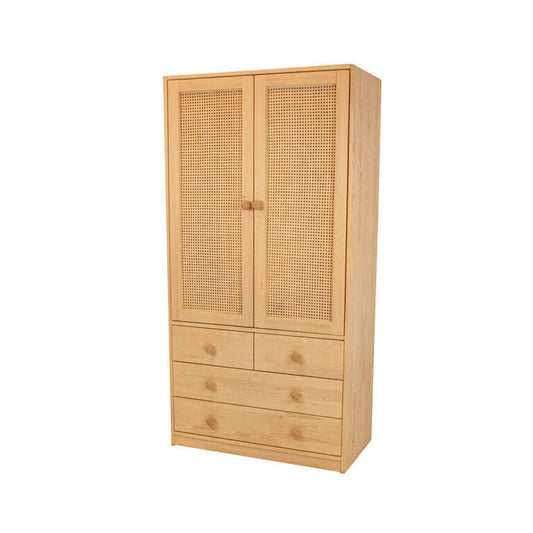 Loolpi Home Masif Dolap Masif Dolap - Hazeran Çift Kapaklı 4 Çekmeceli Ahşap Hasır Dolap