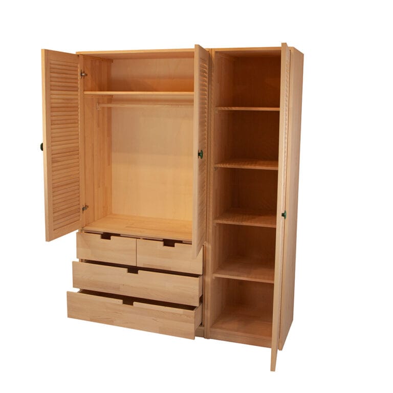 Loolpi Home Masif Dolap Masif Dolap - Panjur Üç Kapaklı 4 Çekmeceli Ahşap Dolap