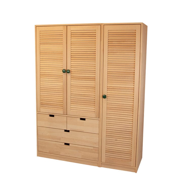Loolpi Home Masif Dolap Masif Dolap - Panjur Üç Kapaklı 4 Çekmeceli Ahşap Dolap