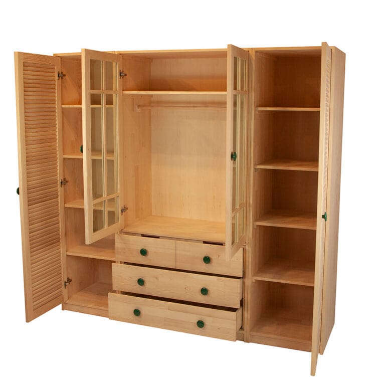 Loolpi Home Masif Dolap Masif Dolap - Panjur ve Cam 4 Kapaklı 4 Çekmeceli