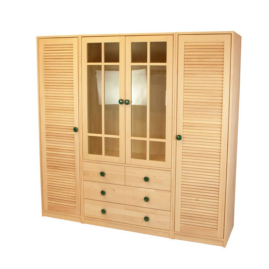 Loolpi Home Masif Dolap Masif Dolap - Panjur ve Cam 4 Kapaklı 4 Çekmeceli