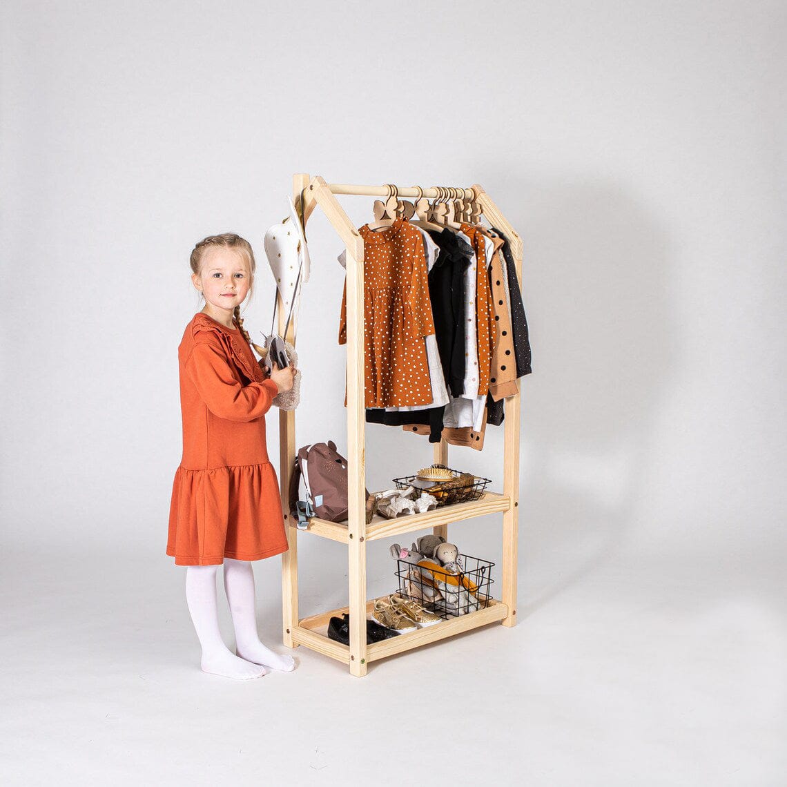 Loolpi Home montessori askılık Montessori Ahşap Elbise Askılığı