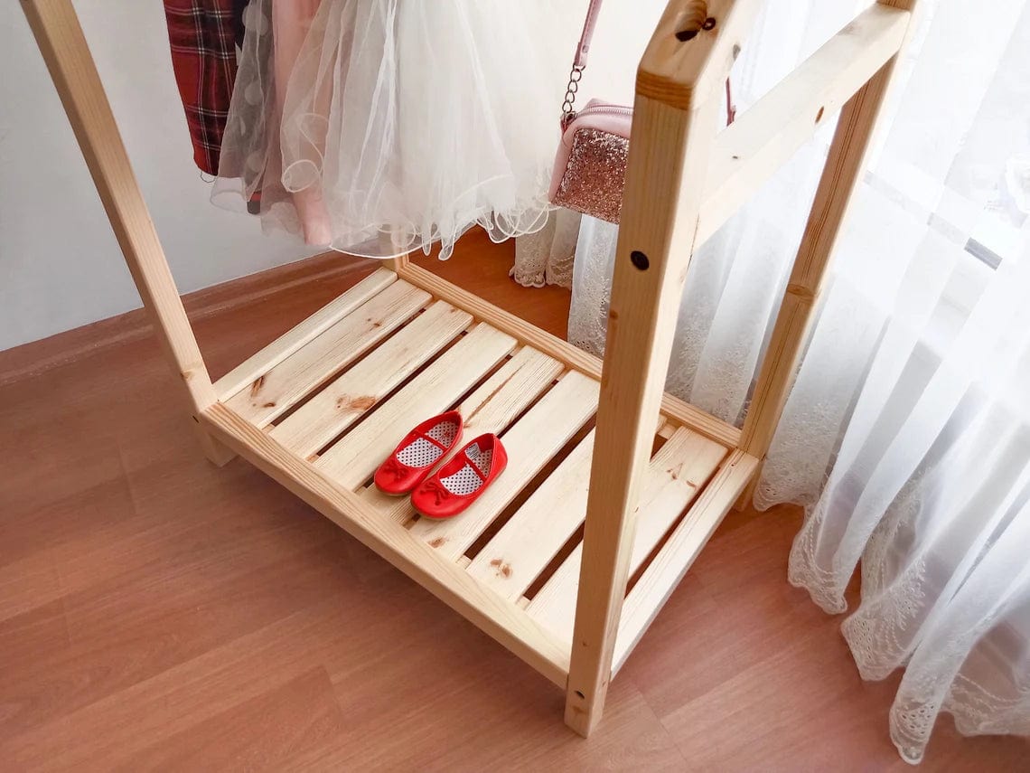 Loolpi Home montessori askılık Montessori Ahşap Elbise Askılığı Tek Raflı