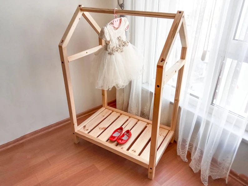Loolpi Home montessori askılık Montessori Ahşap Elbise Askılığı Tek Raflı