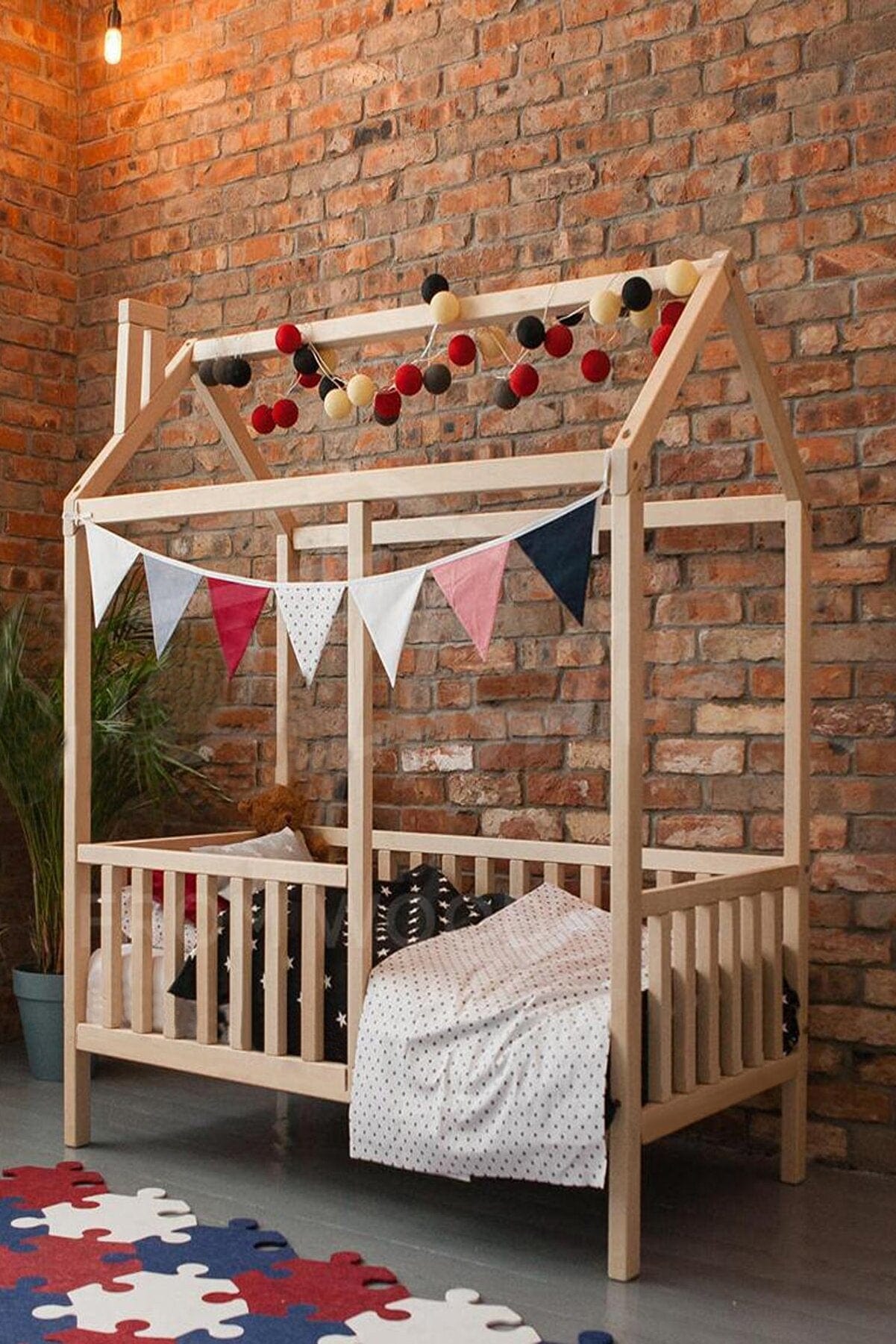 Loolpi Home Bebek Karyolası ve Küçük Çocuk Yatağı Aksesuarları Montessori Çatılı Çocuk Karyolası