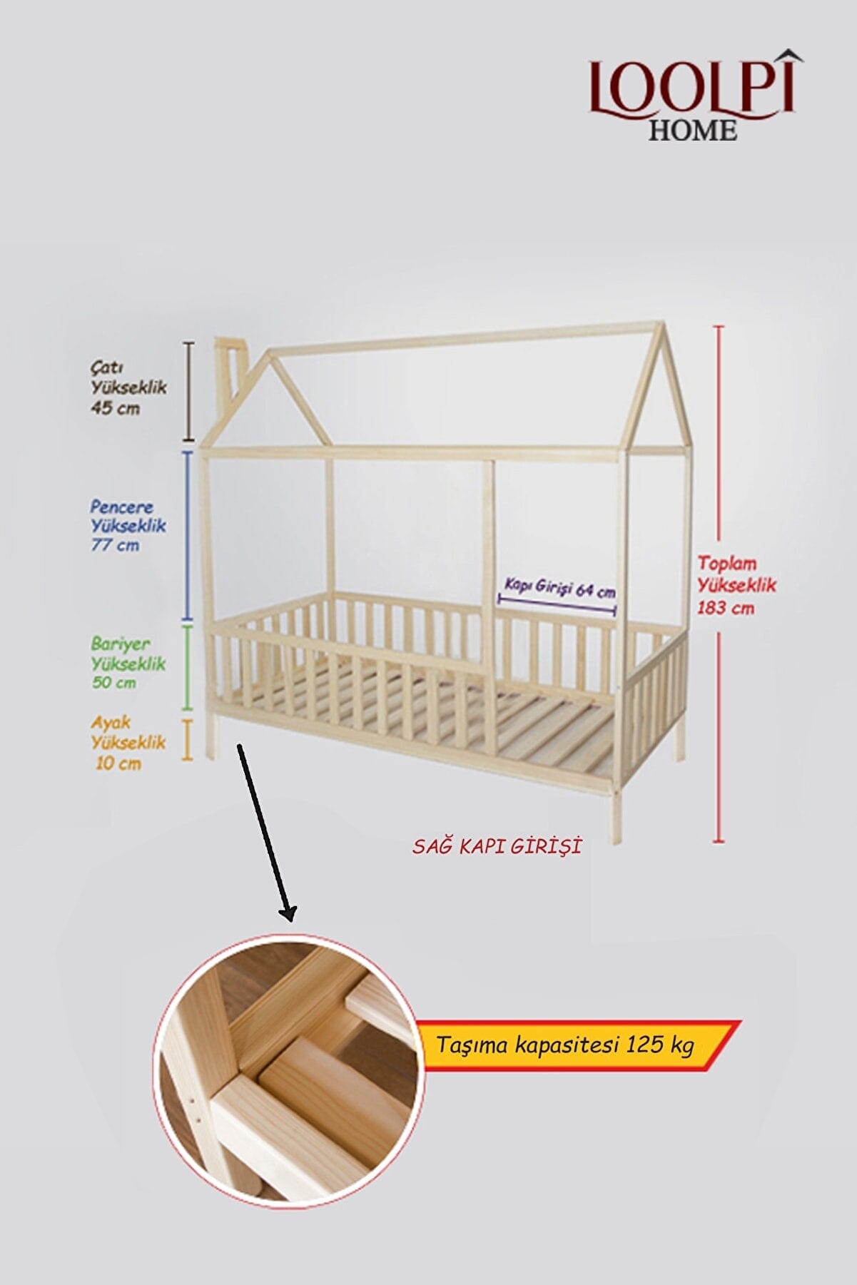 Loolpi Home Bebek Karyolası ve Küçük Çocuk Yatağı Aksesuarları Montessori Çatılı Çocuk Karyolası
