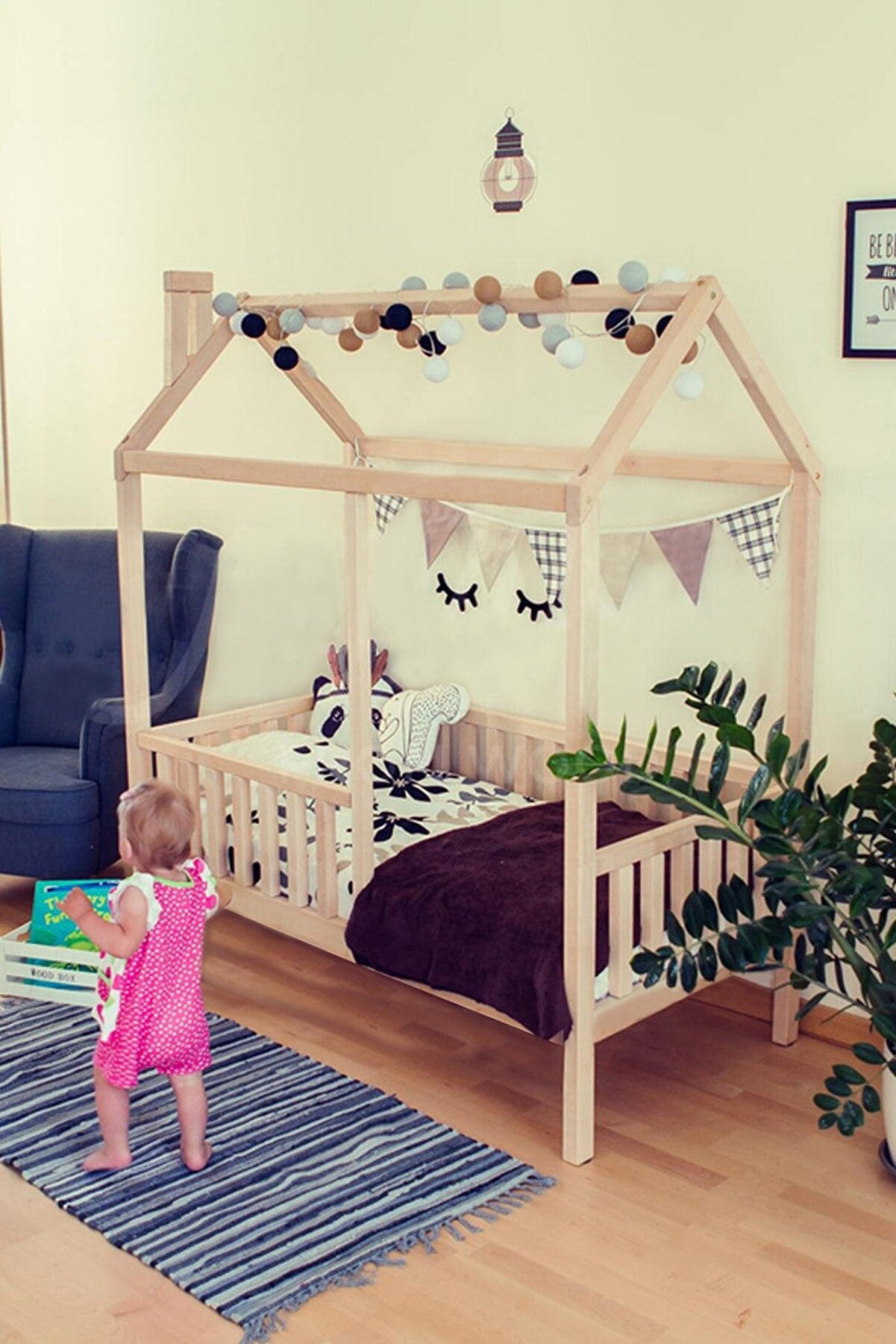 Loolpi Home Bebek Karyolası ve Küçük Çocuk Yatağı Aksesuarları Montessori Çatılı Çocuk Karyolası