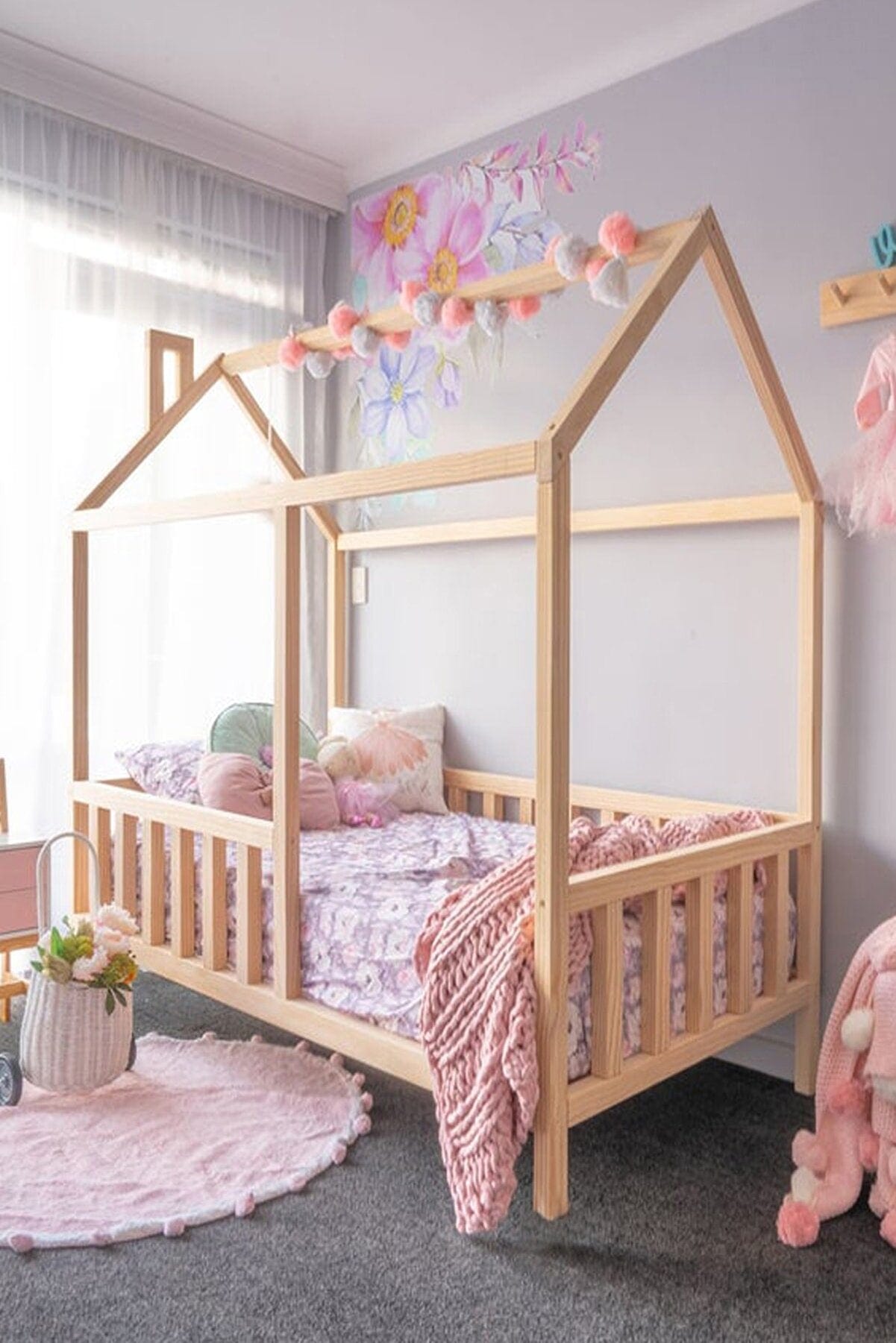 Loolpi Home Bebek Karyolası ve Küçük Çocuk Yatağı Aksesuarları Montessori Çatılı Çocuk Karyolası