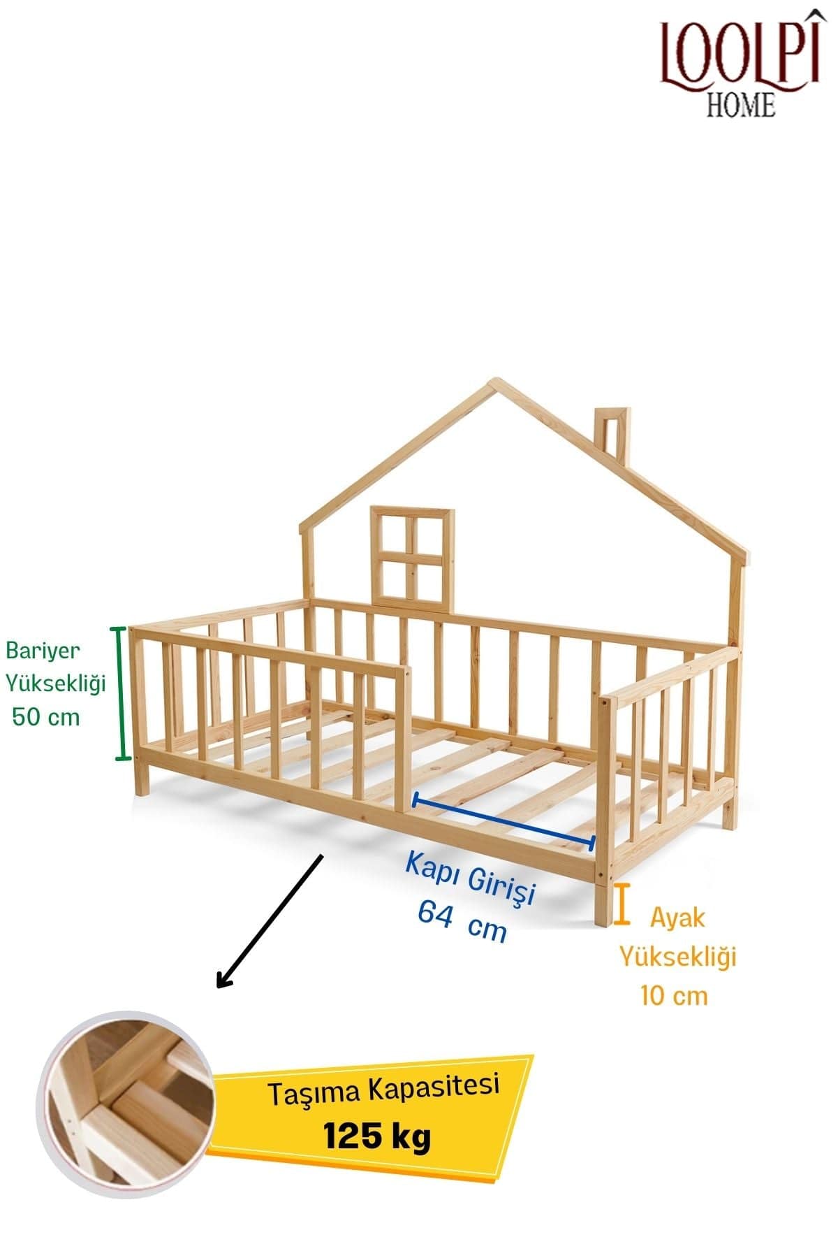 Loolpi Home Bebek Karyolaları ve Küçük Çocuk Yatakları Montessori Yan Çatılı Çocuk karyolası