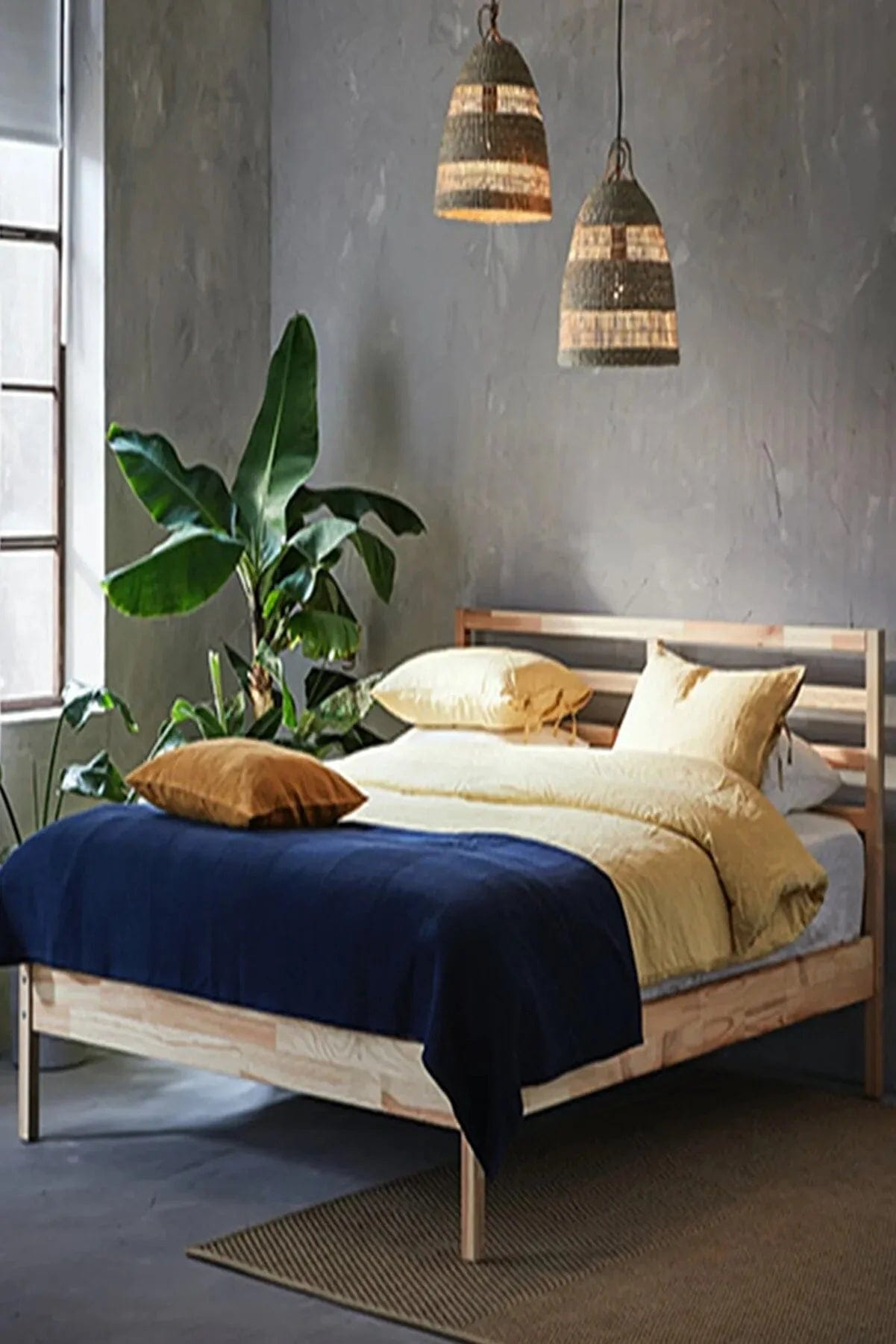 Loolpi Home Palet Karyola Palet Yatak Doğal Ahşap Başlıklı Karyola