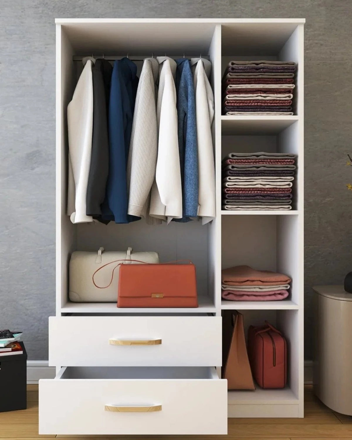 Loolpi Home MDF dolap Üç Kapaklı Çift Çekmeceli Zincir Dolap