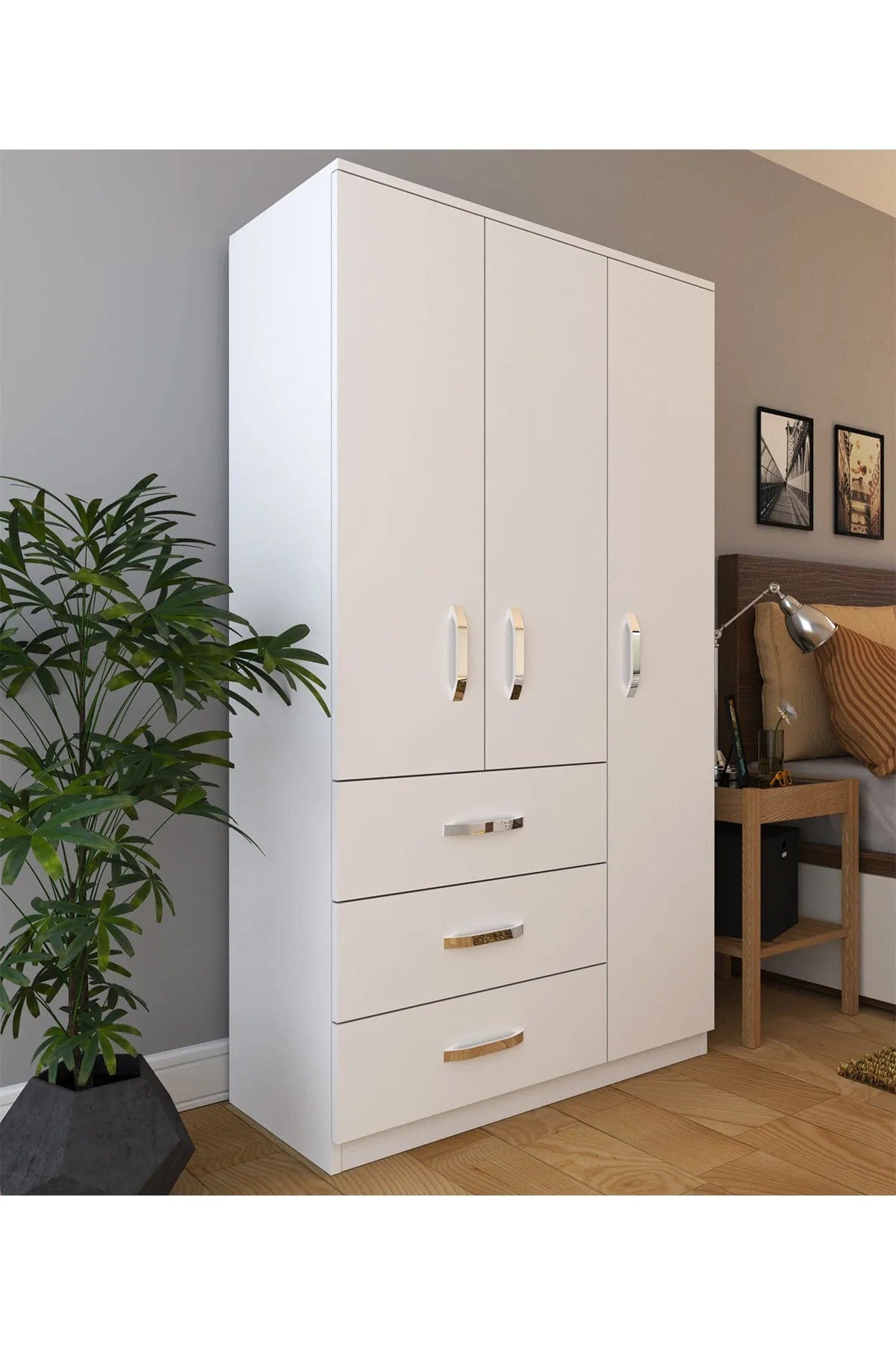 Loolpi Home MDF dolap Üç Kapaklı Üç Çekmeceli Zincir Dolap