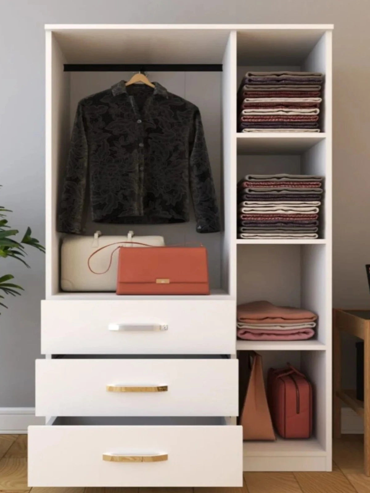 Loolpi Home MDF dolap Üç Kapaklı Üç Çekmeceli Zincir Dolap